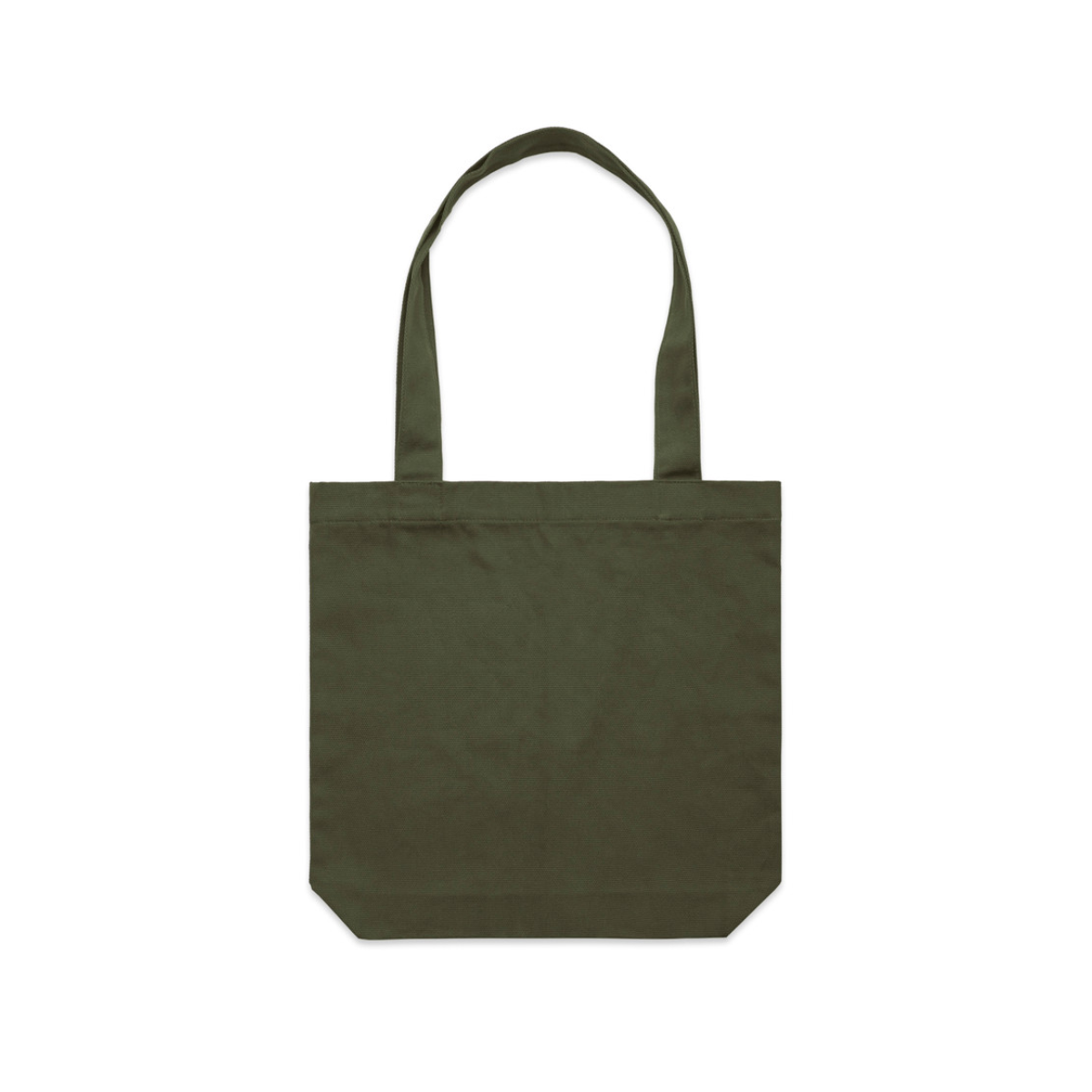Army tote bag met lange hengsels en zonder bedrukking, op een witte achtergrond.