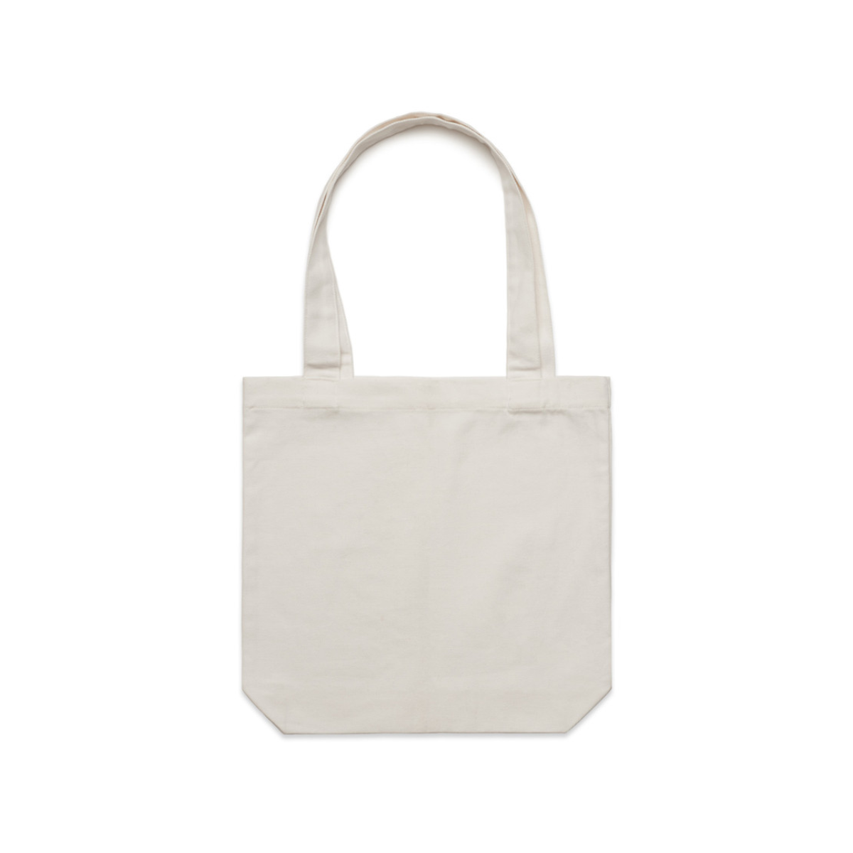 Bone tote bag met lange hengsels en zonder bedrukking, op een witte achtergrond.