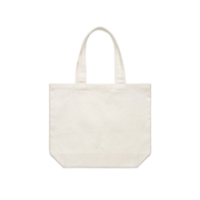 Cream tote bag met lange hengsels en zonder bedrukking, op een witte achtergrond.