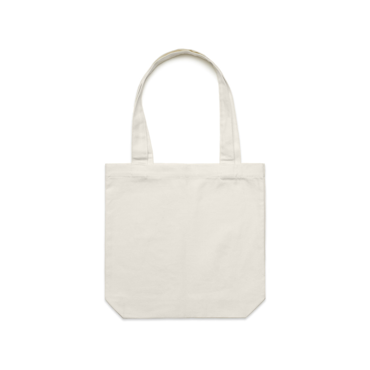 Cream tote bag met lange hengsels en zonder bedrukking, op een witte achtergrond.