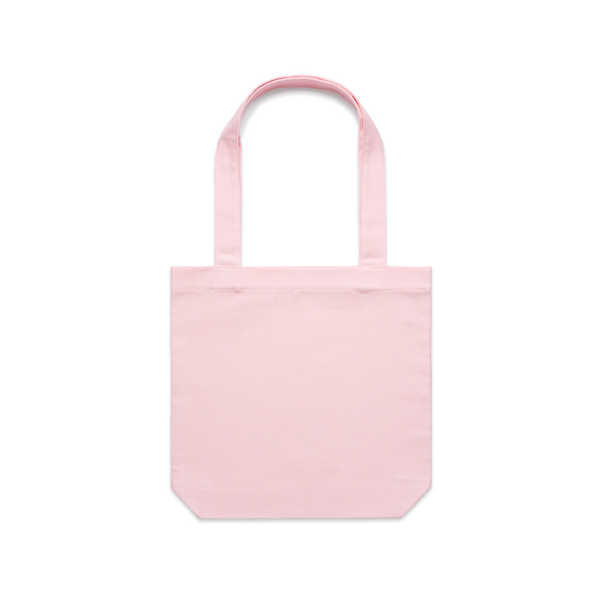 Pink tote bag met lange hengsels en zonder bedrukking, op een witte achtergrond.