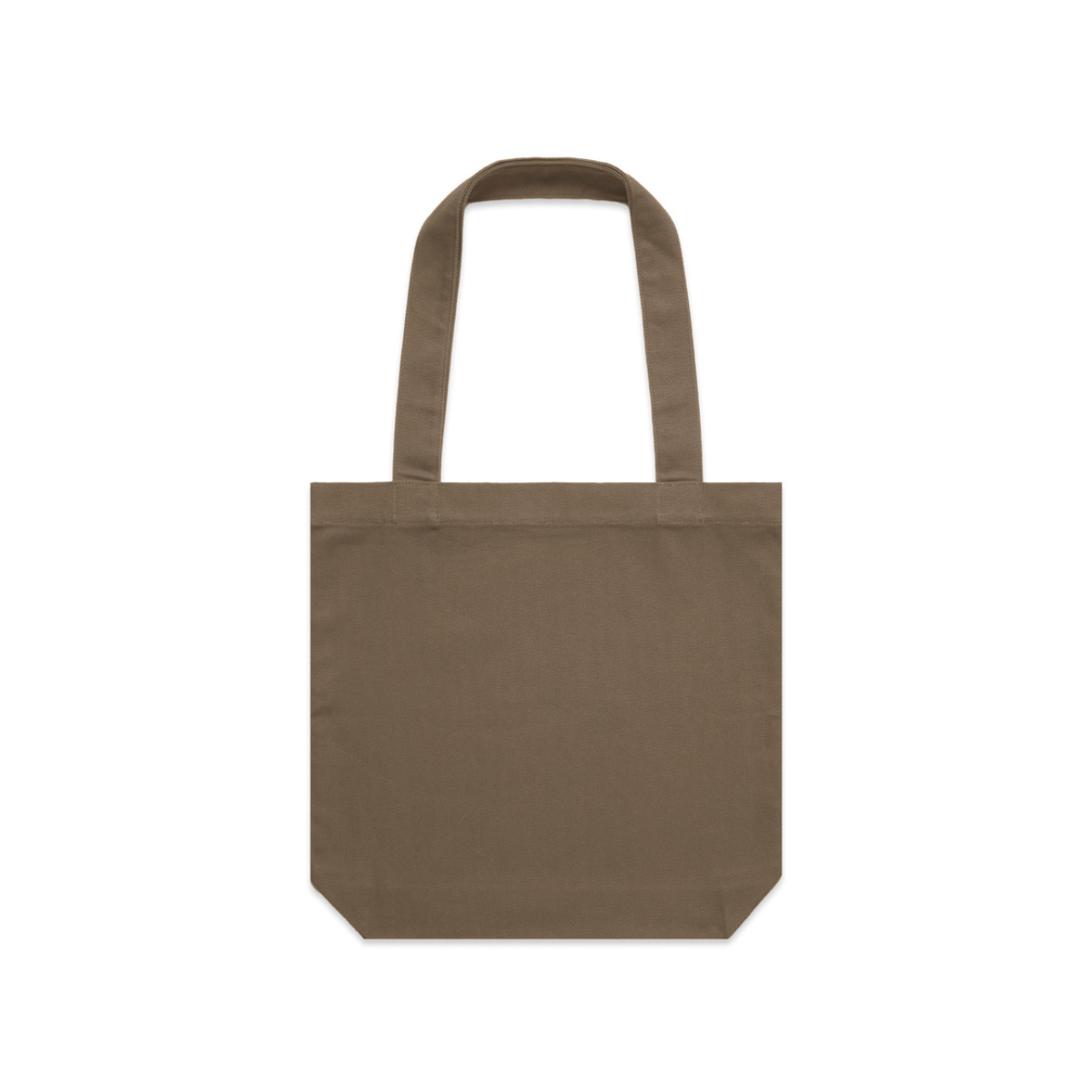 Walnut tote bag met lange hengsels en zonder bedrukking, op een witte achtergrond.
